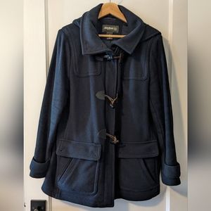 EDDIE BAUER Navy Blue Wool Duffel Coat with Hood